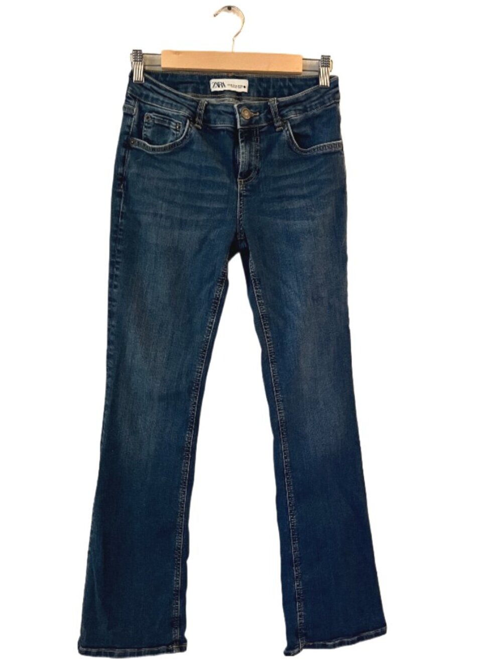 Zara Mid Rise Dark/Med Wash Super Stretch 5 Pocket Jeans Size 28 (6)